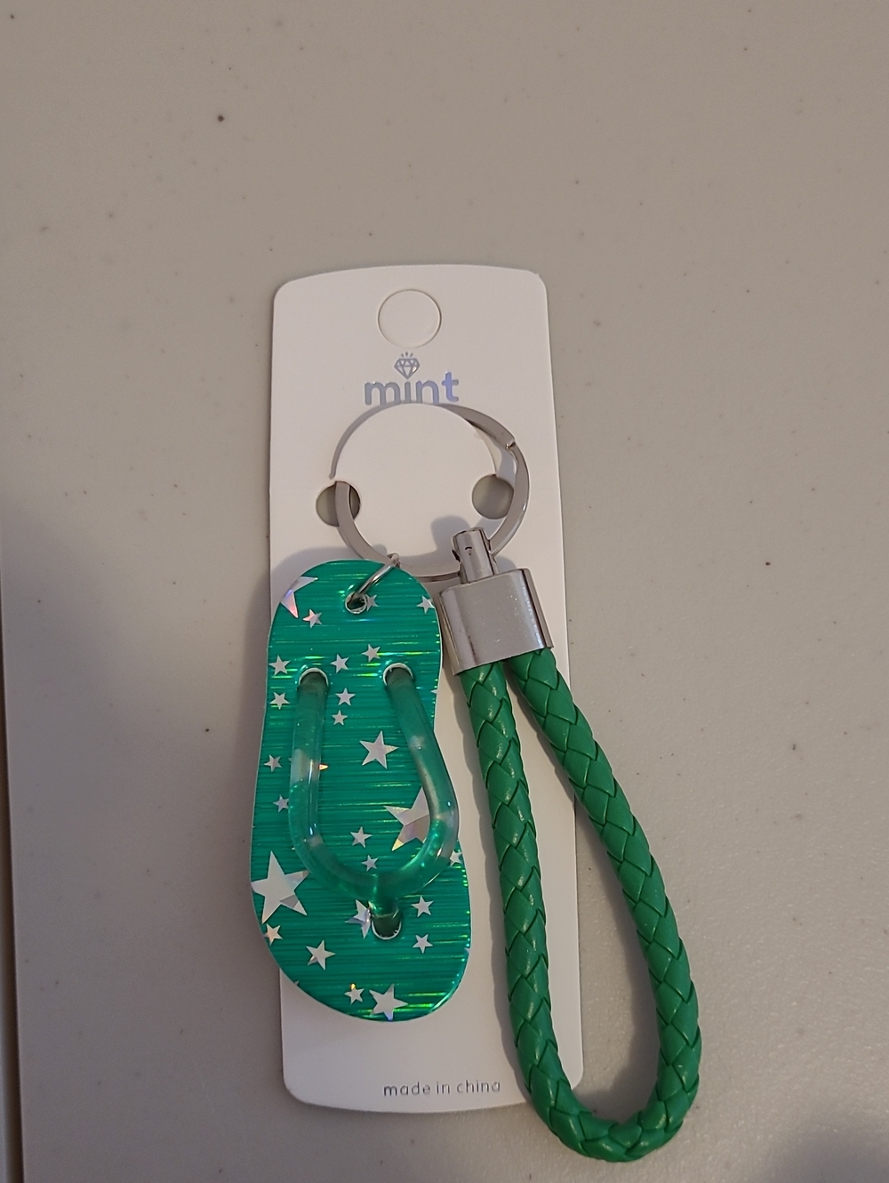 Mint Green Star Flip-Flop Keychain with Braided Strap